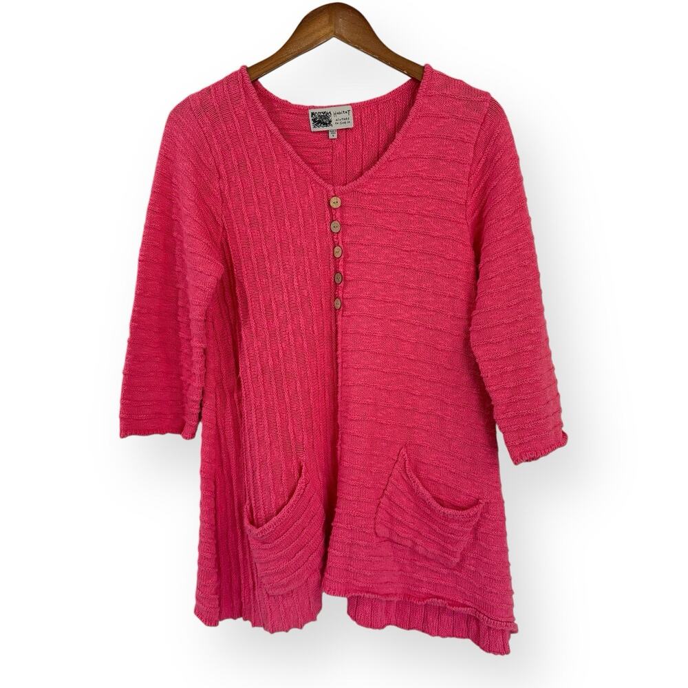 Habitat Womens Small Pink Knit Sweater Tunic Pockets Art To Wear Lagenlook Boho